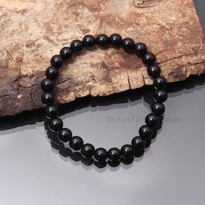 Smooth Round 8mm Black Onyx Stretch Bracelet - Healing Men&#39;s Women&#39;s Bracelet - Black Onyx Bracelet - Round 8mm Stretchable Healing Jewelry