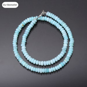 Blue Peruvian Opal Smooth Rondelle Beads Necklace, 6-6.5mm Opal Gemstone Bead Necklace, 18 Inches Necklace, AAA++ Opal Beaded Necklace