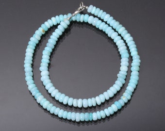 Blue Peruvian Opal Smooth Rondelle Beads Necklace, 6-6.5mm Opal Gemstone Bead Necklace, 18 Inches Necklace, AAA++ Opal Beaded Necklace