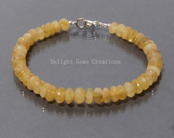 Heliodor Gemstone Bracelet, Yellow Beryl Faceted Roundels, 8 Inch