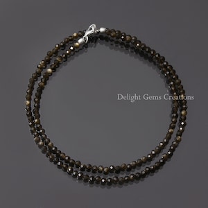 Natural Cat&#39;s Eye Beaded Necklace, 3mm Micro Faceted Round Beads Necklace, Cat&#39;s Eye Jewelry, Minimalist Necklace, Customizable Necklace