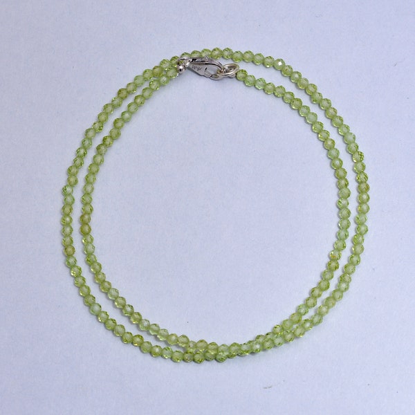 Natural Green Peridot Gemstone Beads Necklace, 3mm Faceted Round Beads Necklace, AAA++ Peridot Semi Precious Jewelry, Women's, Gift Necklace