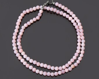 Halsband med naturligt rosa peruansk opalpärlor, 4,5 mm halsband med släta runda peruanska opalpärlor, opalsmycken, handgjort halsband, damhalsband