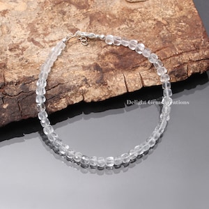 Faceted Crystal Quartz Cube Bracelet, Beaded Design, 8 Inch