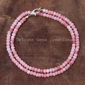 Pink Peruvian Opal Beaded Necklace, 4.5mm-5mm Pink Opal Faceted Rondelle Beads Necklace, Opal Jewelry Necklace, Pink Opal 18 Inch Necklace