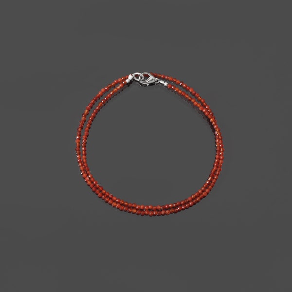 Collier de perles de cornaline 2,25 mm, collier de perles rondes micro-facettes cornaline, collier cornaline orange, minimaliste, collier de petites perles