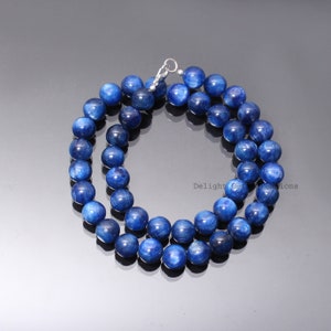 Exclusive Blue Kyanite beaded necklace-10mm Smooth round chunky beads gemstone necklace-925 sterling silver-bridesmaid gifts-Christmas gifts