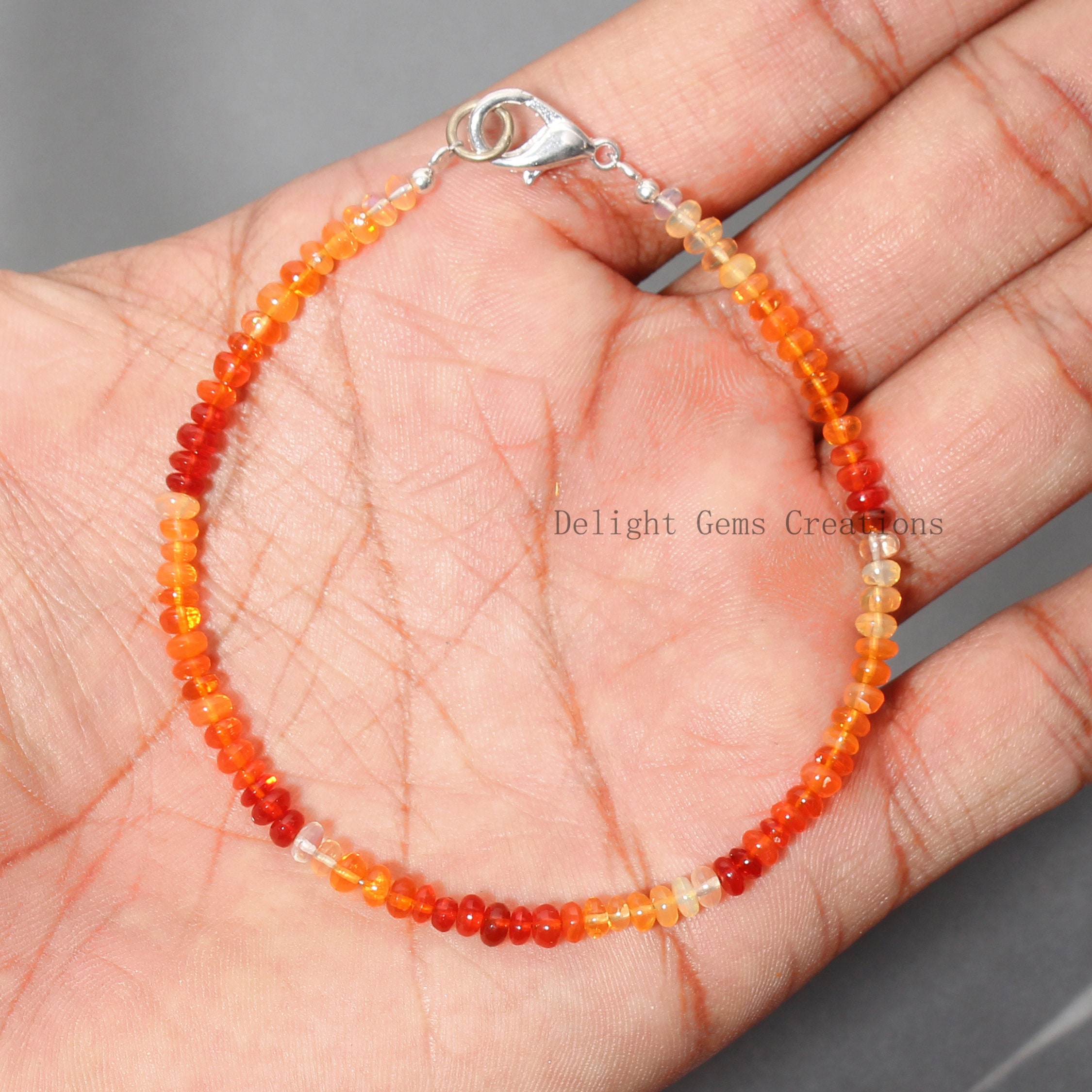 Mexican Fire Opal Bracelet Beaded Gemstone Bracelet Womens Etsy