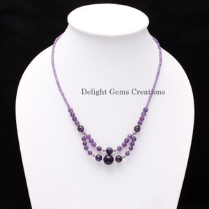 Natural Amethyst Beaded Necklace, Amethyst Designer Necklace, Purple Amethyst Gemstone Necklace, 19 Inches Necklace, February Birthstone