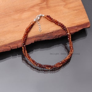 Exclusive shaded hessonite beaded bracelet-2.5mm faceted round twisted layering gemstone jewelry-925 lobster clasp-best gifts for her/him