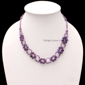 Purple Amethyst Bead Necklace, 3mm/6mm Amethyst Smooth Round Beads Necklace, Amethyst Jewelry Necklace, February Birthstone Necklace, Gift