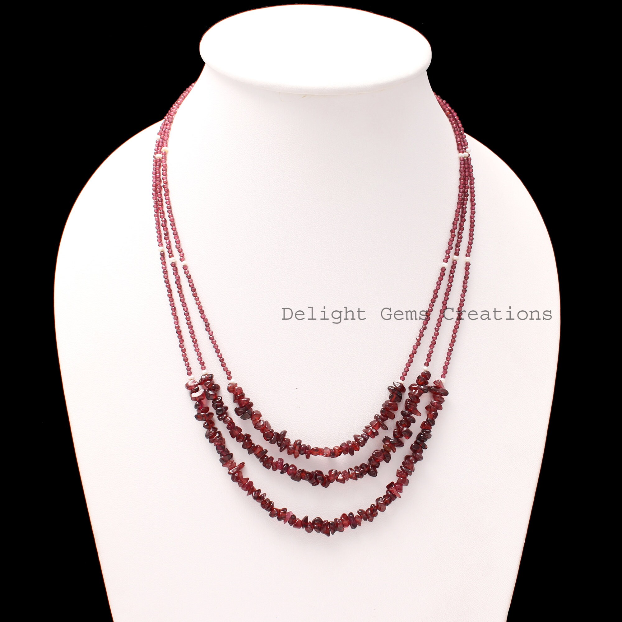 COLLANA IN PIETRE DURE E AVORIOLINA Con Fermezza In Argento Lunghezza Cm 70