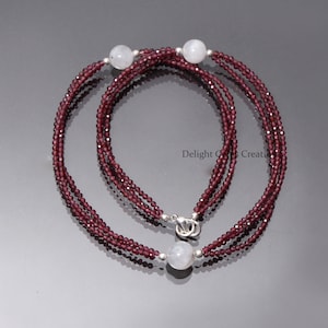 Natural Garnet Gemstone Bead Necklace, 2.25mm Garnet Micro Faceted Multi Strand Designer Necklace, January Birthstone Tiny Beads Necklace