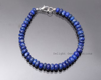 Authentisches AAA Lapislazuli Perlen Armband-6.5mm-7mm glatt Rondell blau Edelstein Schmuck-925 Karabinerverschluss-Männer Armband-Frauen Armband