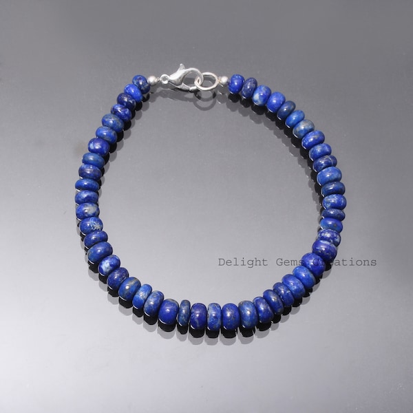 Authentisches AAA Lapislazuli Perlen Armband-6.5mm-7mm glatt Rondell blau Edelstein Schmuck-925 Karabinerverschluss-Männer Armband-Frauen Armband