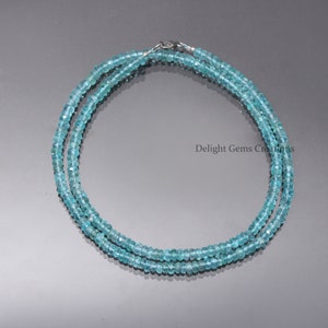 Blue Apatite Beaded Necklace, 3.5-4mm Faceted Rondelle Apatite Beaded Necklace 18&quot;, Apatite Gemstone Necklace, AAA++ Apatite Stone Jewellery