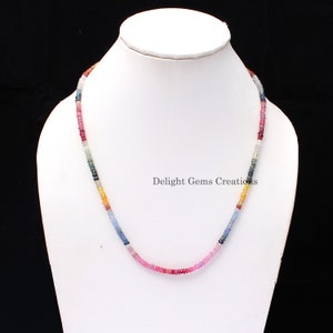 ON SALE Natural Multi Sapphire Beaded Necklace, Shaded Mix Color Sapphire Faceted Rondelle Necklace, 18" AAA Quality Sapphire Bead Necklace