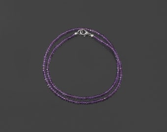Amethyst Faceted Roundel Beaded Necklace, 3mm-3.5mm Amethyst Rondelle Beads Necklace, AAA++ Handmade Gemstone Beads Necklace Jewelry
