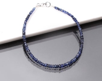 Blått safirarmband, AAA-fasetterade rondellpärlor, 20 cm