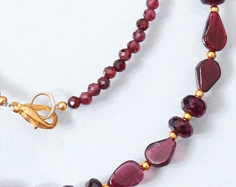 Collier Femmes Grenat Et Perles Rondes 18" - Fait Main Inde - Plaqué Or - Neuf