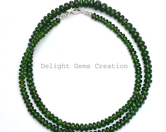 Chrome Diopside Necklace, Green Rondelle Beads, 19 Inch