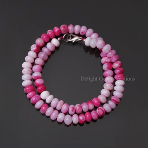 Lite Shaded Pink Opal Beaded Necklace, 8mm-5.5mm pink Opal Gemstone Smooth rondelle beads Necklace, Candy Opal beads necklace, Opal Jewelry