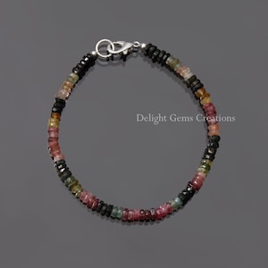 Watermelon Tourmaline Bracelet, Multi Tourmaline Beaded Bracelet, 4mm Multi Tourmaline Faceted Rondelle Beads Bracelet, October Birthstone