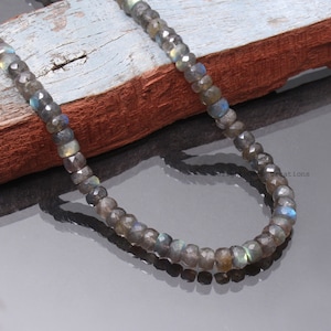 Endearing Labradorite Blue flash Beaded Necklace-7mm-7.5mm Grey Stone Faceted Rondelle Beads Necklace-