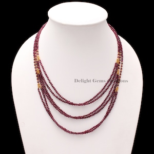Natural Rhodolite Garnet Beaded Necklace, 3mm Rhodolite Multi Strand Designer Necklace, Rhodolite Garnet Tiny Beads Jewelry,Anniversary Gift