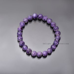 AAA++ Purple Charoite beaded bracelet-8mm-8.5mm smooth round gemstone bracelet-Stretchable bracelet-Unisex bracelet-Best Gifts for her/Him
