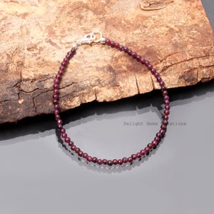 AAA Red Garnet Beaded Bracelet-3MM Smooth Round Red Gemstone bracelet-AAA Garnet-Sparkling red Garnet bracelet-Handmade bracelet-Gift Ideas