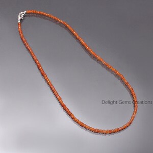 AAA Orange Carnelian beaded necklace-3.5mm Faceted rondelle orange gemstone jewelry-925 sterling silver-handmade necklace-special gifts zdjęcie 2