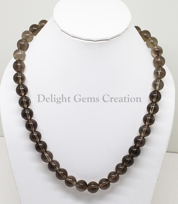 Natural Smoky Quartz Beaded Necklace 12mm Brown Smoky Quartz Smooth Round Beads Necklace Big Round Smoky Quartz Bead Necklace gift for Her Etsy