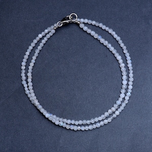 Moonstone Necklace, Natural Moonstone 2.5-3mm Smooth Round Beads Necklace, Moonstone Beaded Necklace, Semi Precious Stone 18 Inch Necklace