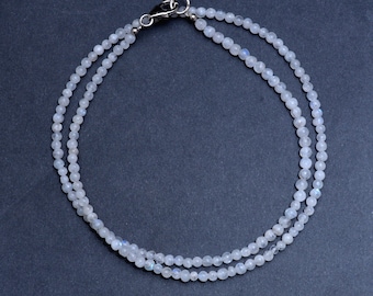 Moonstone Necklace, Natural Moonstone 2.5-3mm Smooth Round Beads Necklace, Moonstone Beaded Necklace, Semi Precious Stone 18 Inch Necklace