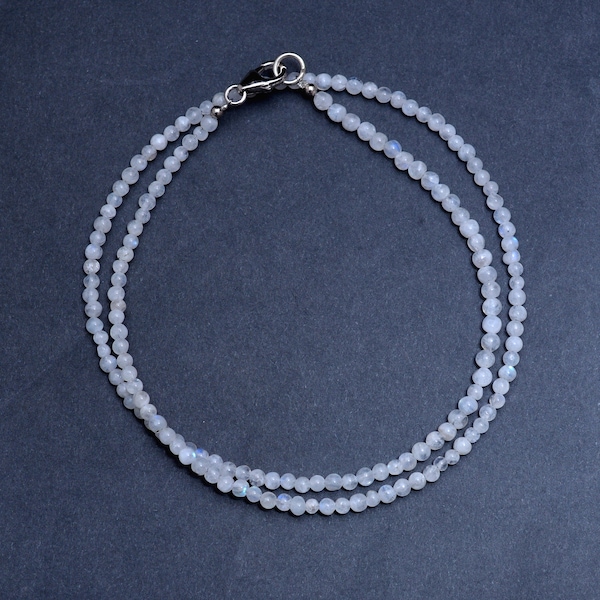 Mondstein Halskette, Natürlicher Mondstein 2,5-3mm Glatte runde Perlen Halskette, Mondstein Perlen Halskette, Halbedelstein 18-Zoll-Halskette