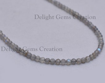 Labradorite Beaded Necklace, 3.5mm Grey Labradorite Micro Faceted Round Beads Necklace, Sparkling Labradorite Jewelry, Party Necklace, Gift