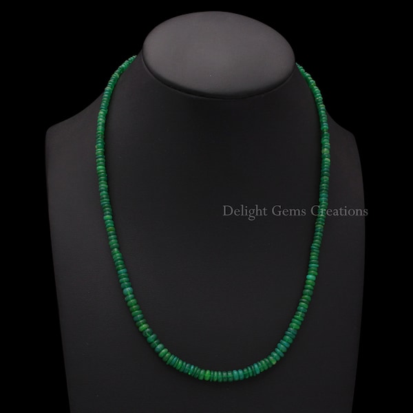 Collier de perles opale éthiopienne verte-3.5mm-5mm collier en pierre précieuse rondelle lisse- Bijoux en opale verte d’Éthiopie-Cadeaux d’anniversaire-Demoiselle d’honneur