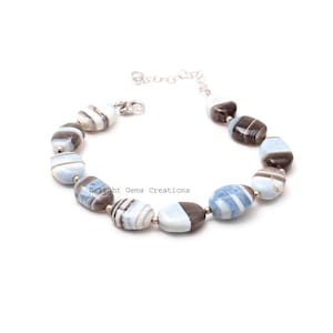 Natural Boulder Opal Bracelet-Opal Hand Carved Fancy Flat Oval Beads Bracelet-Handmade Opal Beaded Bracelet-925 Sterling lobster clasp lock