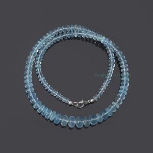 AAA Quality Genuine Aquamarine Gemstone Beaded Necklace, 4mm-8.5mm Blue Aquamarine Smooth Rondelle Beads Necklace, March Birthstone Necklace