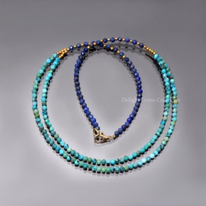 Natural Turquoise/Lapis Lazuli Beaded Necklace, 3.5mm Turquoise/ Lapis Lazuli Faceted Round Bead Necklace, Minimalist Turquoise Jewelry