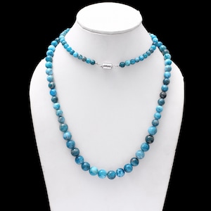 Blue Apatite Round Bead Necklace - Energy Healing - 5.5-10mm Bead Size -  Smooth Round Beads - Apatite Magnetic Clasp Necklace Jewelry