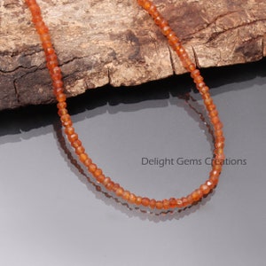 AAA++ Orange Carnelian beaded necklace-3.5mm Faceted rondelle orange gemstone jewelry-925 sterling silver-handmade necklace-special gifts