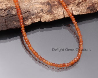AAA++ Orange Collier de perles de cornaline-3.5mm Rondelle facetée orange gemstone bijoux-925 argent sterling-collier fait à la main-cadeaux spéciaux