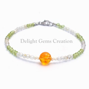 Citrine-Peridot-Rutilated Quartz Beaded Bracelet, Minimalist Dainty Bracelet, Micro Faceted Beads, Gemstone Bracelet, Gift For Her, Women&#39;s
