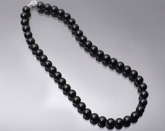 Black Onyx Necklace, Beaded Necklace, 10mm Onyx Smooth Round Beads Necklace, Onyx Jewelry, Semi Precious Gemstone, 18 Inches Necklace