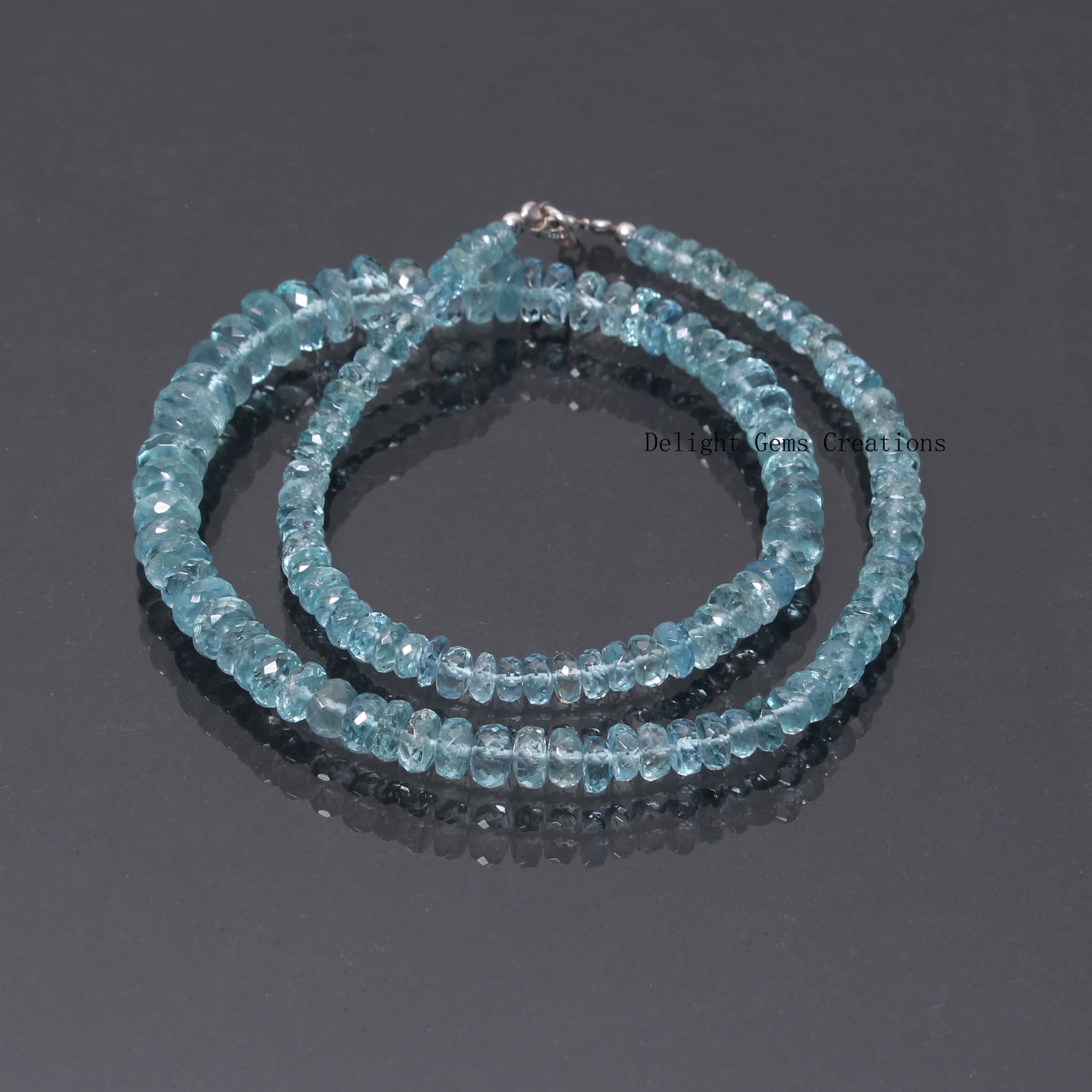 Swiss Blue Topaz Faceted Rondelle Beads Necklace, 16.5"