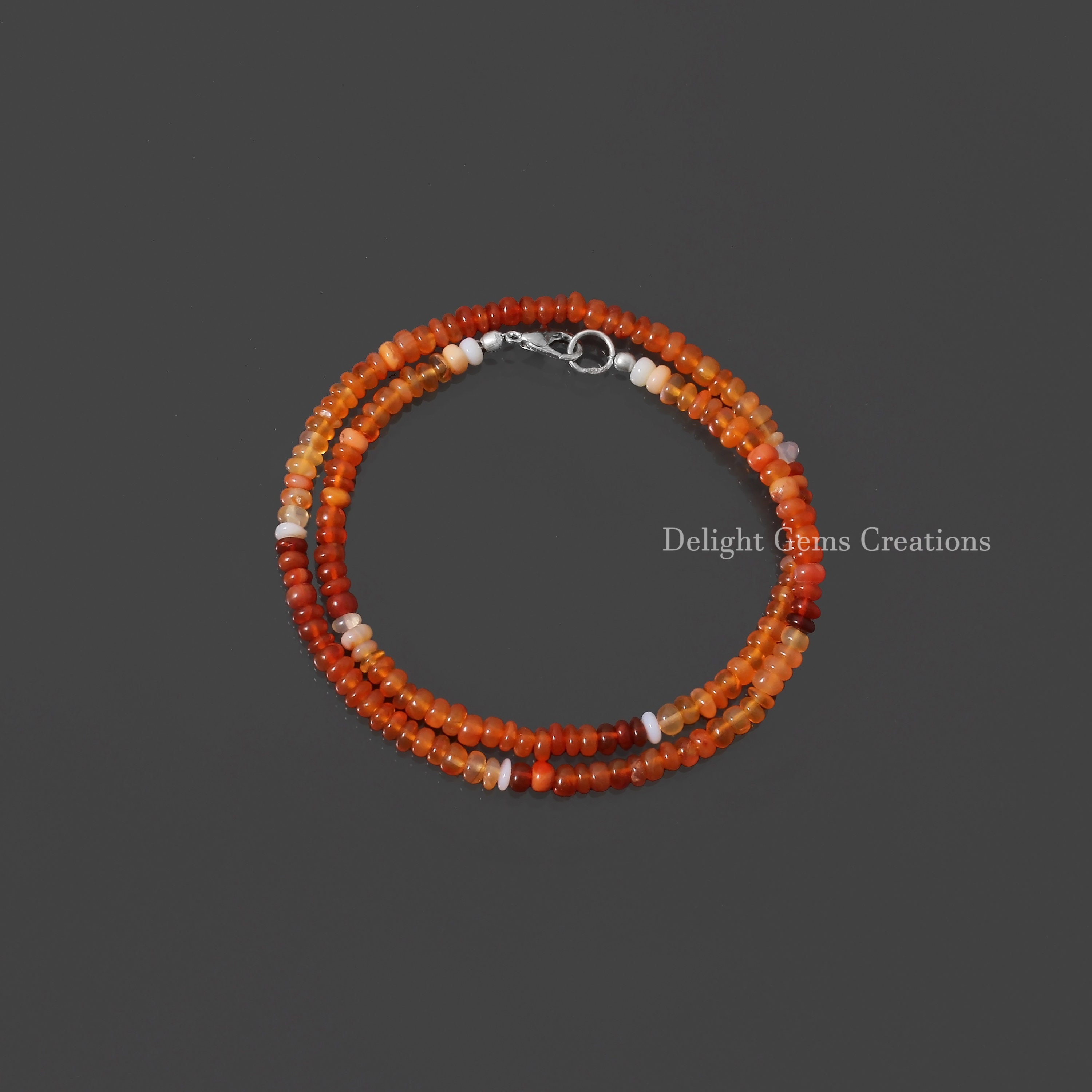 天然ファイヤーオパールビーズネックレス 4.5 mm メキシカンファイヤー