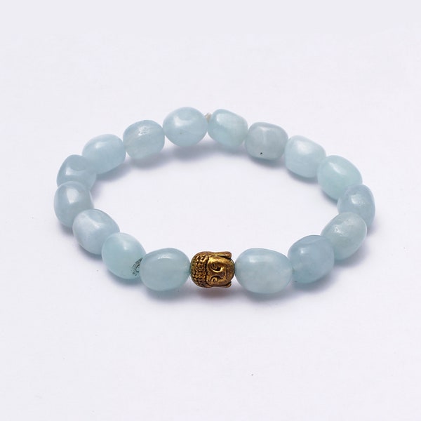 Aquamarine Bracelet-Smooth Bllue Aqua Tumble Beaded Bracelet-Adjustable Bracelet-Beaded Bracelet-Gemstone Jewelry || Buddha & Yoga Bracelet