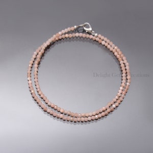 Natural Peach Moonstone Faceted Round Beads Necklace 3mm Moonstone Beaded Necklace, AAA++ Peach Moonstone Tiny Beads Jewelry 16&quot;-36&quot; Inch
